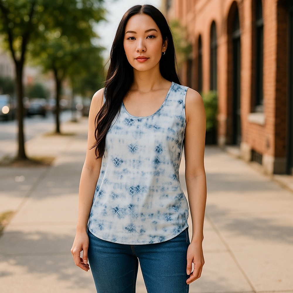Donna Karan Blue & White Sleeveless Blouse / Top    size Small  NWOT